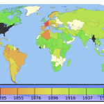 Adoption du mètre, par année (image Wikipédia)
