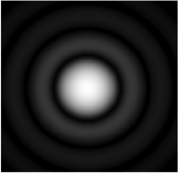 Figure 2 : Fonction d'étalement du point, ou image d'une source ponctuelle à travers un télescope.