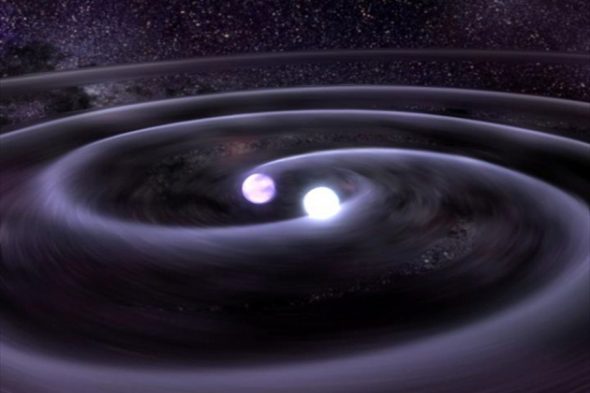 Représentation d'artiste d'un système binaire d'étoiles à neutrons. Crédit : NASA