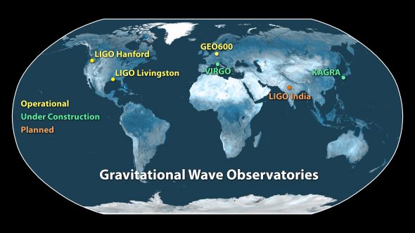 Carte des observatoires d'ondes gravitationnelles dans le monde. Source : LIGO consortium
