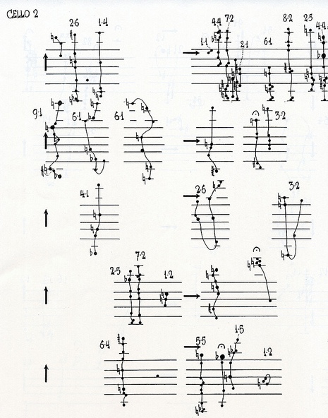 Une page de Cello II, Atlas Elipticalis, John Cage